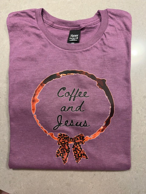 Coffee and Jesus Tee- Heather Purple